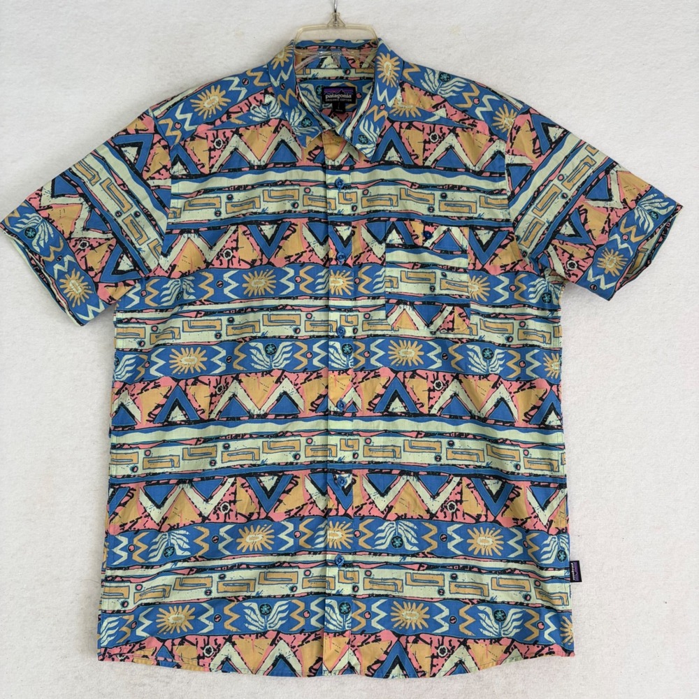 Patagonia Go-To Shirt Men Large High Hopes Geo Salamander Green Aztec Sun SP24